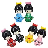 TOYANDONA 6pcs Japanese Kimono Doll, 4cm Wooden Geishas Figurine Statue Asian Folk Figurines Girl Kimono for Office Home Party Table Decoration Random