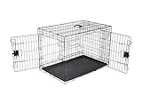 Amazon Basics Large Metal Dog Crate/Cage with Tray, Durable and Foldable Dog Cage with Double Door, Black, Large 91cm (36")