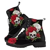 Ulalaza Women's Goth Platform Ankle Boots with Bat Wing Buckles Chunky Block Heels Round Toe Zipper Punk Motorcycle Combat Boots Comfy Short Gothic Booties