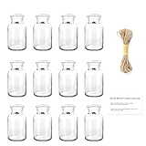 12PCS Small Glass Bud Vases Set, 125ml Mini Vases for Flowers | Rustic Wedding Table Decoration & Home Decor | Includes Jute Twine 6M & Stickers |Handmade Centerpieces for Party Reception Coffee Table
