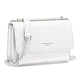 David Jones - Women's Small Chain Crossbody Bag - Ladies Rigid PU Leather Mini Shoulder Bag - Mobile Phone Purse Pouch Handbag Rectangular Messenger Bag - Evening Shopping Trendy City - White