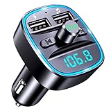 Mohard Bluetooth Car Adapter, Bluetooth FM Transmitter for Car MP3 Player FM Transmitter, Multichannel Amplifier, Hands-Free Calling, Dual USB Ports (5V/2.4A & 1A), Support TF Card & USB Flash Drive