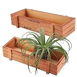 2PCS Wood Planter Box, Rectangle Wood Rustic Flower Boxes Windowsill Planter Cactus Succulent Box for Home Outdoor 22.7 * 10 * 4.8cm/8.9 * 3.9 * 1.9in