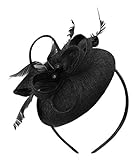 Caprilite Bead Round Pillbox Loop Sinamay Headband Fascinator for Women Wedding Ascot Races[Black]