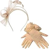 SSKHE Fascinators for Women with Lace Gloves Feather Cream Fascinator Headband Weddings Fascinator Hat Cocktail Garden Party Royal Ascot Races Tea Events Halloween (UK, Alpha, One Size, Champagne)