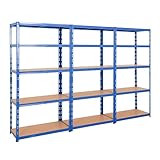 BiGDUG Heavy Duty Garage Shelving Unit 3 Bay - 179x90x45 cm - 200kg UDL Per Shelf (1000kg Per Bay) - 3x Blue Storage Shelves - 5 Tier Shed Shelving