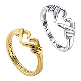 GWAWG 2PCS Hug Rings for Women Adjustable Promise Rings for Women Friendship Rings Gold Silver Heart Design Engagement Ring Gift for Wife Girlfriend Mother Sister Best Friend with Jewellery Box