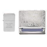 Personalised Engraved Cigarette Tobacco Rolling Tin & Silver Lighter Gift Set