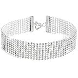 letcdfer Silver Diamante Choker Necklaces, Diamond Choker Necklace for Women, Vintage Rhinestone Choker Diamante Necklaces for Women, Fashion Crystal Necklaces for Wedding Party Bridal, Clear,Silver