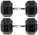 Signature Fitness Rubber Encased Hex Dumbbell, 50LB Pair