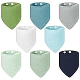 Vicloon Baby Bandana Dribble Bibs Drool Bibs, 8 Pack Baby Bandana Bibs with Adjustable Snaps, Baby Bandana Drool Bibs for Newborns Infants Boys Girls Teething Feeding - Blue/Green/Gray