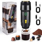 Nsyee 3-in-1 Portable Espresso Machine, Self-Heating, 12V Car Coffee Machine, Compatible with Big Capsules/Small Capsules/Ground Coffee, Electric Travel Coffee Maker, For Camping, RV, Office, Black