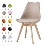 mcc direct Dining Chairs Wooden Legs Soft Cushion Pad Stylish DELUXE Retro Lounge Dining Office EVA (Brown)