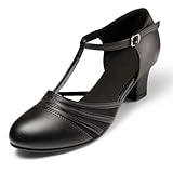 Asyusyu Womens Dance Shoes Black T Bar 1920s Flapper Shoes for Latin Salsa Ballroom-6 UK