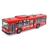 Cemirk Bus Toy for Boys and Girls - with Lights and Sounds, Realistic Tires, Simulated Functional Doors, Friction-Powered Movement, Red