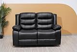 Recliner Black Bonded Leather 2 Seater Sofa - For Living Room Furniture - High Back Settee Sofa & Cheap Couches (2 Seater Sofa)