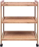 Hygrad Bamboo 3 Tier Kitchen Storage Rack Serving Trolley Island Cart With Wheels, Drinks, Bar Cart, Serving Kitchen Cart, Storage Shelf with Lockable Castors, 60.5 x 33 x 73 cm, for Lounge, Party,
