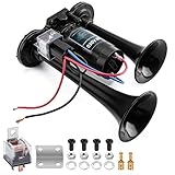 WADEO Car Air Horn 12V, [Loud Enough to Wake the Dead] Super Loud Double Tube Horn with Compressor for Car, Motorbike, Truck, Van, Boat, Train