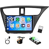 2G+64G Android Car Stereo for Honda Civic Hatchback 2012-2017 Wireless CarPlay Android Auto 9 Inch Touch Screen Bluetooth GPS Sat Nav WiFi Mirror Link EQ FM SWC + AHD Backup Camera Mic