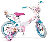 Toimsa Paw Patrol Kids Bike, Learn to Ride Bicycle, With Training Wheel Stabilisers and Mudguard/Accessories, for Children Age 3+, White and Pink