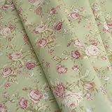 Dusky Pink Rose Floral Print Woven Cotton poplin Vintage Style Fabric - Sage Green Colourway - Sold by The metre