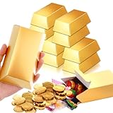 12Pcs Gold Bar Fake Gift Box, Simulated Foil Gold Treat Boxes, Paper Golden Favor Boxes Treasure Brick for Candy, Halloween, Christmas, 5.9 x 3.14 Inches