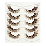 Vivis Wispy Cat Eye False Eyelashes, Brown Long Fluffy Winged Style Fake Lashes, 1.5cm, 5 Pairs