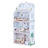 Olivia's Little World Deluxe 3-Story Wooden Doll House and 8-pc. Accessory Set for 12" Dolls, Grey/White