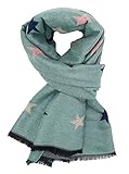 LilyRosa® Star Design Winter Scarf Reversible Colourful Stars Ladies Soft Cosy Wrap Duck Egg Blue