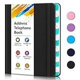 BLESWIN Small Address Book Pocket Size with Two-Colour Alphabetic A-Z Index Tabs, Telephone and Address Book Hardback& Large Print, Record 288 Address Contacts Organaized，Black