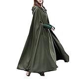 Winter/Autumn Cloak with Hood Open Front Loose Cape Shawl Poncho Coat Long Cloak Jacket Outwear Army Green