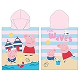 Peppa Pig Hooded Towel Poncho | Super Soft Feel, Waves Design | Swimming Changing Robe Perfect The Home, Bath & Beach, Multicoloured, 115 x 50 cm