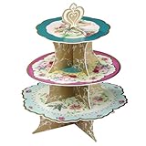 Talking Tables 3-Tier Reusable Floral Cake Stand Reversible Ideal for Afternoon Tea Party Decorations Baby Shower Wedding or Anniversary Mother's Day,Pink, Blue, Yellow,Height 36cm, 14"