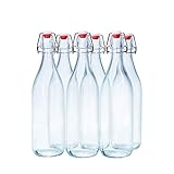 Danmu Art 6PCS Glass Bottles with Swing Top - Airtight Preserve Bottles for Home Brewing Oil Vinegar Beer Wine Cider Soda - 1000ML/35oz