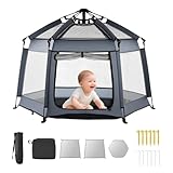 VEVOR Baby Playpen, Pop Up Toddler Playpen with Canopy, Indoor & Outdoor Portable Play Yard for Babies Toddlers with UPF 50+ Sunshades & Travel Bag for Home Park Beach, Foldable and Lightweight