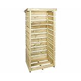 Charles Bentley FSC Certified, Wooden Log Store, Garden, Single Tall Log Store, Heavy Duty, Firewood Storage, Treated Wood, Slatted Design, Slanted Roof, Raised Floor, Spruce (182.3x76x53.2cm)