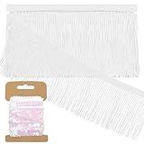 Swpeet 5 Yard × 4 Inch White Fringe with Sequin Trim, Fabric Fringe, Chainette Trim, Tassel, Sewing Fringe Trim for Clothes Accessories Wedding Latin Dress Lamp Shade DIY Craft Decoration