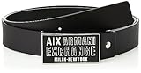 Armani Exchange Casual Bonded Leather, Logo Buckle Belt, Black, One Size