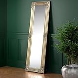 Julian Bowen Palais Mirror Full Length – Antique Wooden Wall Mounted Glass Full Body Mirror, 130cm x 40cm, for Bedroom, Living Room & Dressing Room – Gold