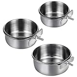 Firtink 3-Piece Bird Feeding Dish Set, Stainless Steel Parrot Feeding Cups with Clamp Holder for Bird Cage (S/M/L)
