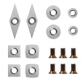 DEEFIINE 10Pcs Tungsten Carbide Cutters Inserts Set with 6pcs Screws for Woodturning Tools(Include 11mm Square, 11mm Square with Radius R50, 12mm and 8.9mm Round,30x10mm Diamond with Sharp Point)