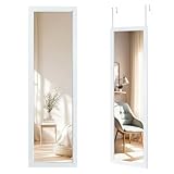 CROWNSHOP Full Length Mirror 110x33cm - Wall Mounted Over The Door Mirror with Adjustable Hooks | Large HD Tempered Glass Full Body Mirrors for Bedroom, Wardrobe | Space-Saving (White)