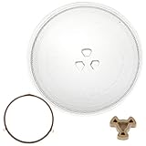 Microwave Turntable Glass Plate, 245mm Microwave Plate Replacement with Fixers, Durable Microwave Glass Plate, Turntable Ring and Support Included