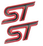 Thcbme Metal Chrome Front Grille & Rear ST Logo Emblem for Focus Edge Escape Fiesta (Black, Red)