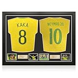 Exclusive Memorabilia Kaka And Neymar Jr Signed Brazil 2024 Home Football Shirts. Dual Frame