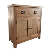 Home Furniture Group Ltd Oakcroft Rustic Mini Sideboard – Solid Wood 2 Door 2 Drawer Storage Cabinet – Fully Assembled 75cm Wide Unit for Hallway, Living Room or Kitchen