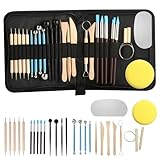 27 Pcs Polymer Clay Tools Sculpting, Pottery Tools for Clay Sculpting Toolss, Air Dry Ceramic Pottery Modeling Sculpture Modelling Carving Tool Kit, DIY Art Crafts Accessories, with Carrying Case