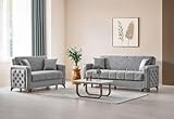 Stella Furniture Chesterfield 3 and 2 Seater Sofa Set with Storage for Living Room - Convertible 2 and 3 Seater Sofa Bed, Couches with Cushions - Free Assembly & Delivery (3+2 Seater, Gray)