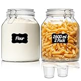 ComSaf Glass Jars with Airtight Lid 2600ml, Wide Mouth Gallon Mason Jars, Large Storage Containers with Lids, Flour Sugar Storage Containers, Big Glass Canister for Rice, Oats, Pickle, Set of 2