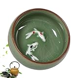 Yaoliucp Chinese Tea Cup 2.56x1.18 Inch 2oz. Chinese Long-Quan Celadon Teacup Features Natural Crackle Patterns Kung Fu Teacups with Vivid Koi Fish, Asian Tea Cups